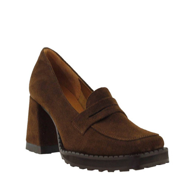 Жіночі коричневі шкіряні туфлі на вишуканих високих підборах