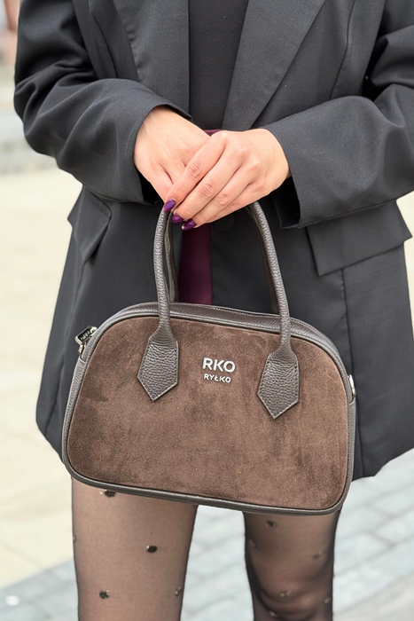 Torebka damska typu bowlerka Ryłko brązowa skórzana