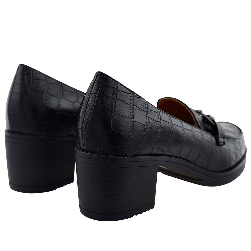 Półbuty czarne na obcasie ze zwierzęcym wzorkiem Vinceza