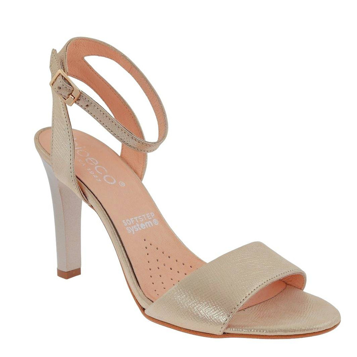 Sandały złote na szpilce ze skóry naturalnej Arka