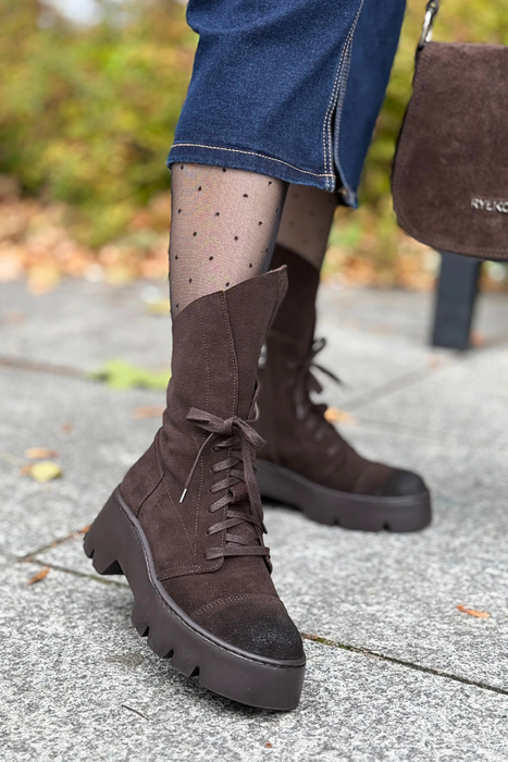 Trzewiki brązowe z zamszu na platformie