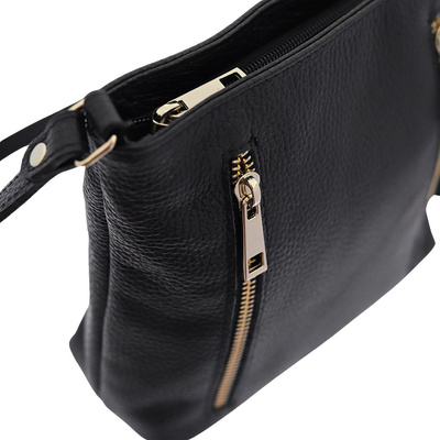 Маленька чорна шкіряна сумка на блискавці Ryłko