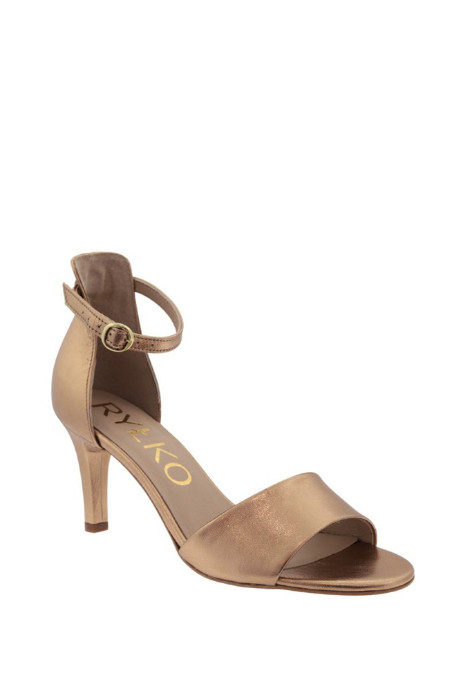 Eleganckie złote skórzane sandały na szpilce Ryłko