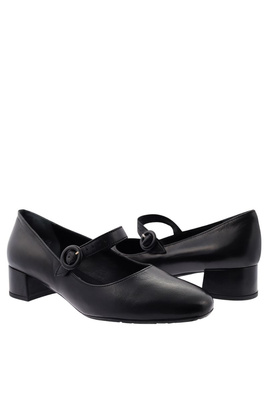 Czarne skórzane czółenka z regulowaną klamerką na klocku