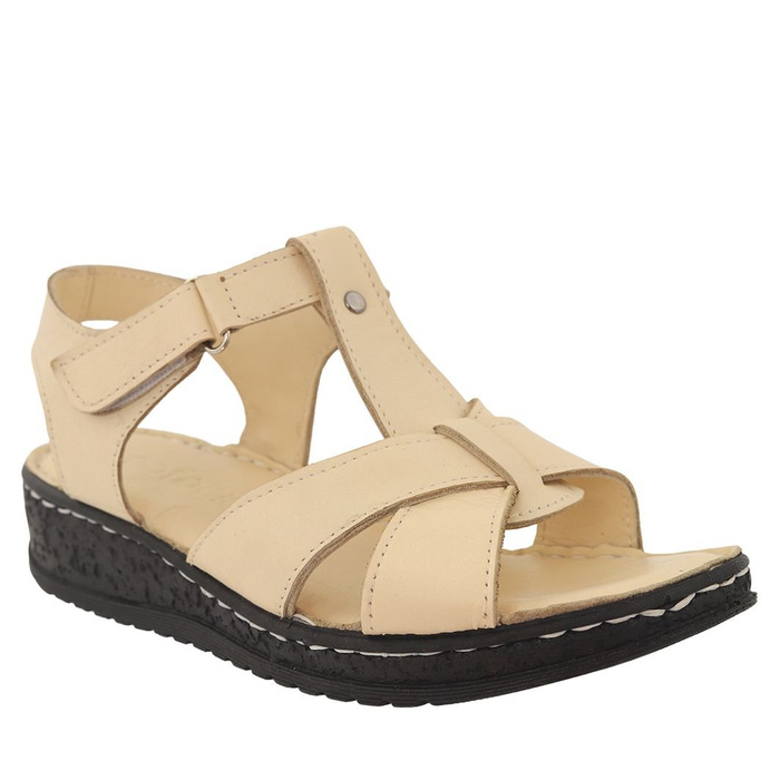 Бежеві шкіряні босоніжки на танкетці Potocki