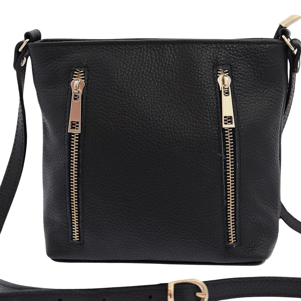 Маленька чорна шкіряна сумка на блискавці Ryłko