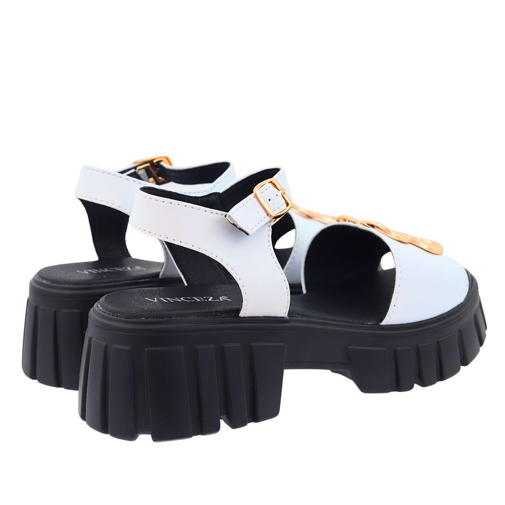 Białe skórzane sandały na obcasie i platformie Vinceza