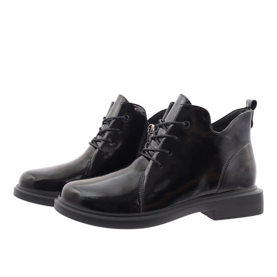 Trzewiki ze skóry lakierowanej sznurowane czarne Loretta Vitale