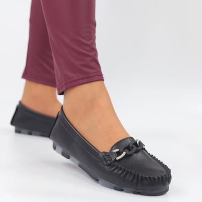 Skórzane mokasyny z łańcuszkiem czarne S.Barski