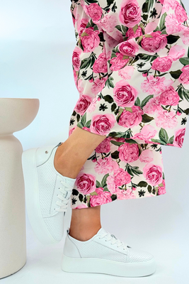 Sneakersy skórzane białe na grubej platformie Filippo