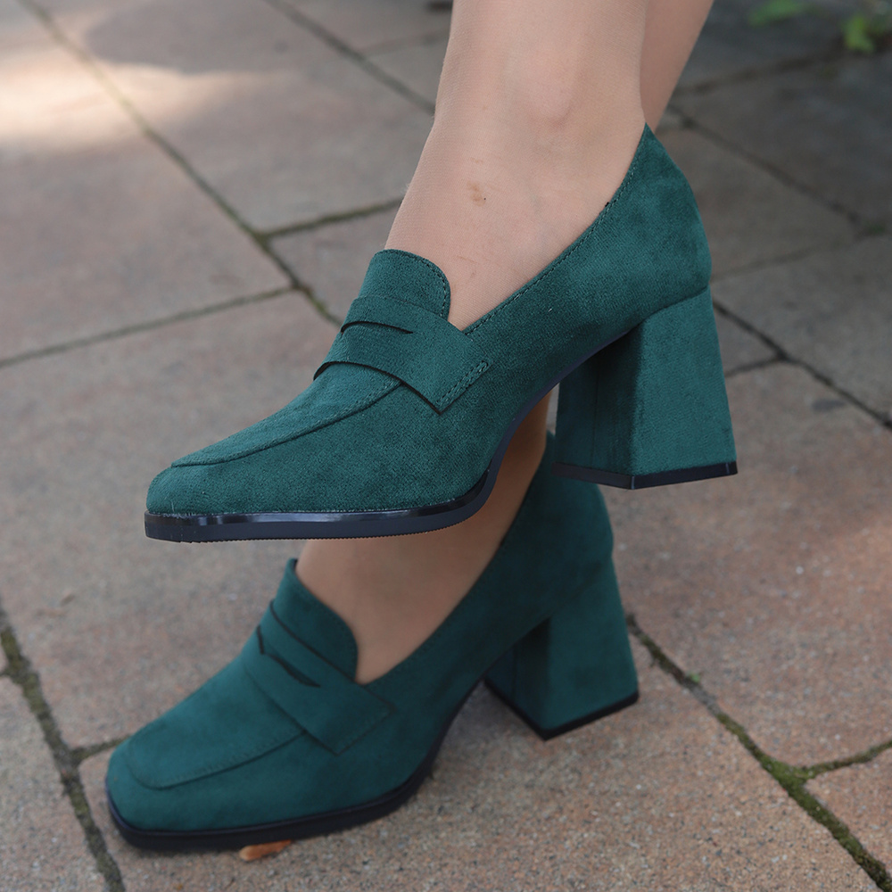 Zielone półbuty zamszowe na klocku Potocki