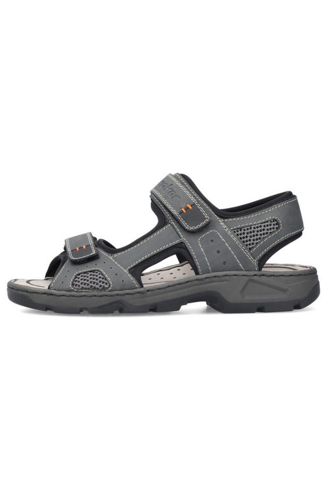 Beżowe sandały mocno zabudowane z ozdobnym kwiatkiem Rieker