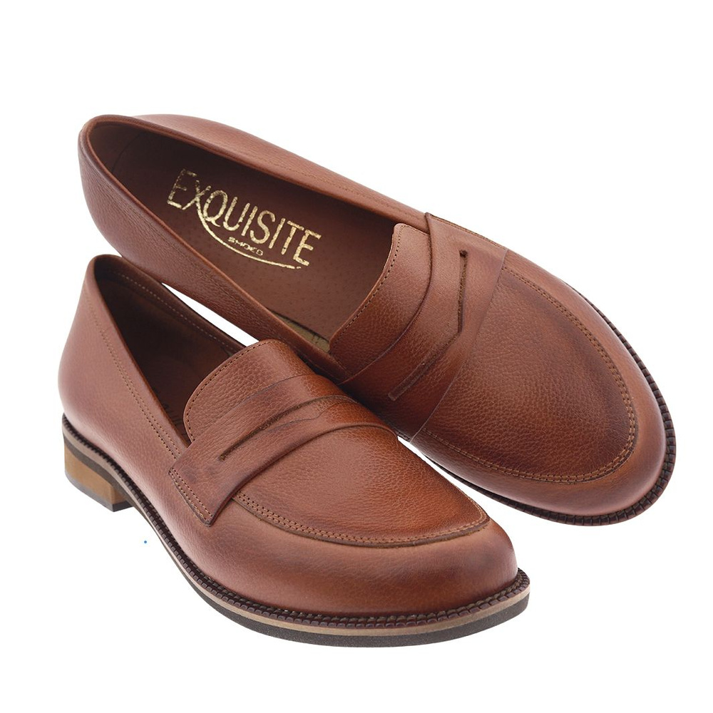 Cognac rustic Вишукані шкіряні мокасини на плоскій підошві