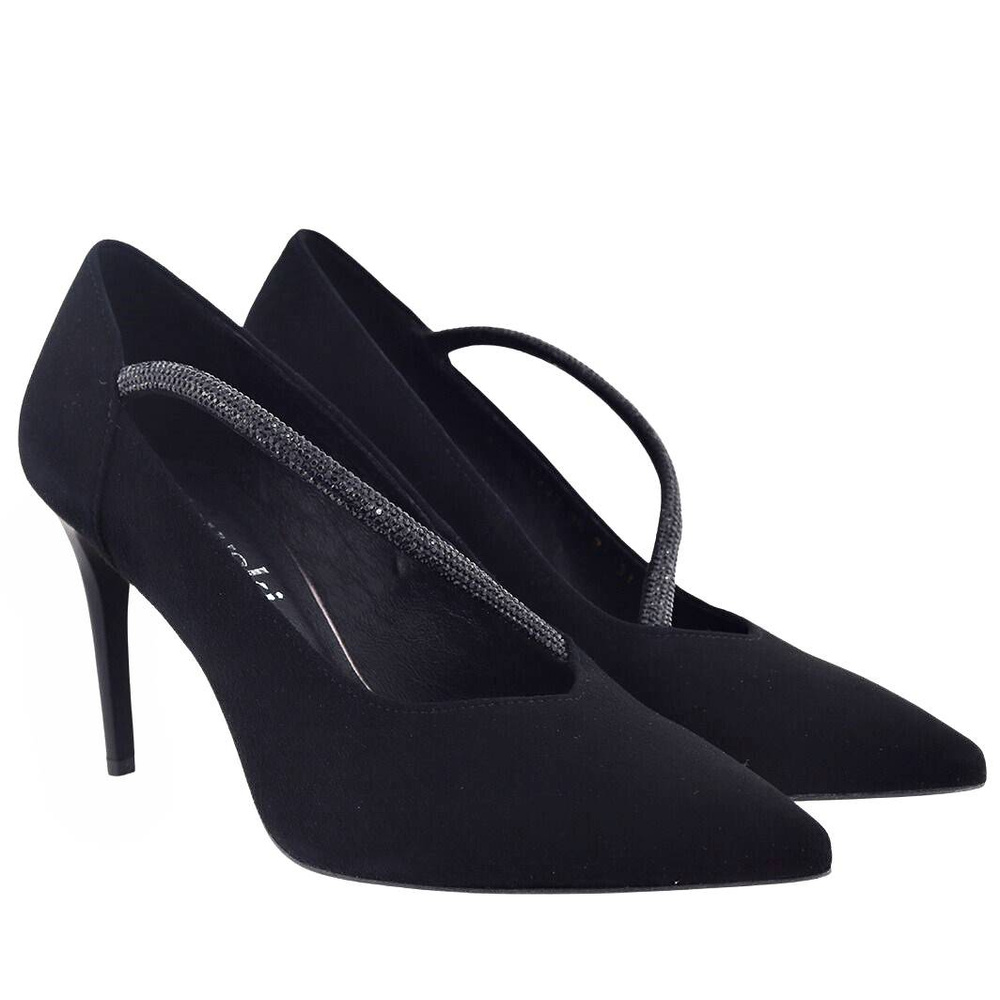 Елегантні чорні оксамитові туфлі Kaniowski на високих підборах 