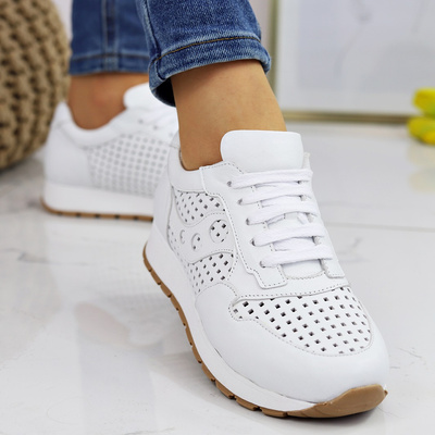 Modne skórzane sneakersy damskie białe Venezia