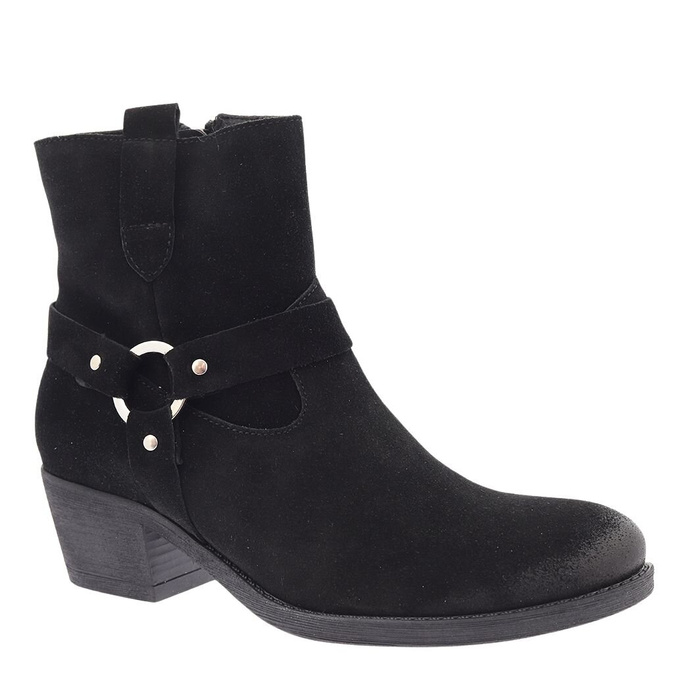 Botki skórzane zamszowe czarne na obcasie ocieplane na zamek