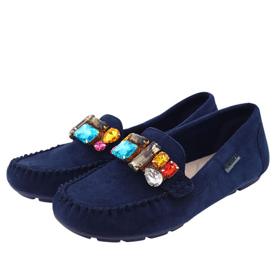 Mokasyny granatowe zamszowe z kryształami Vinceza