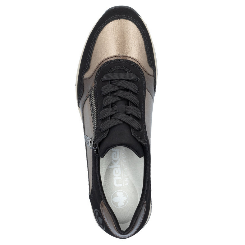 Sneakersy damskie na koturnie beżowe kombi Rieker 