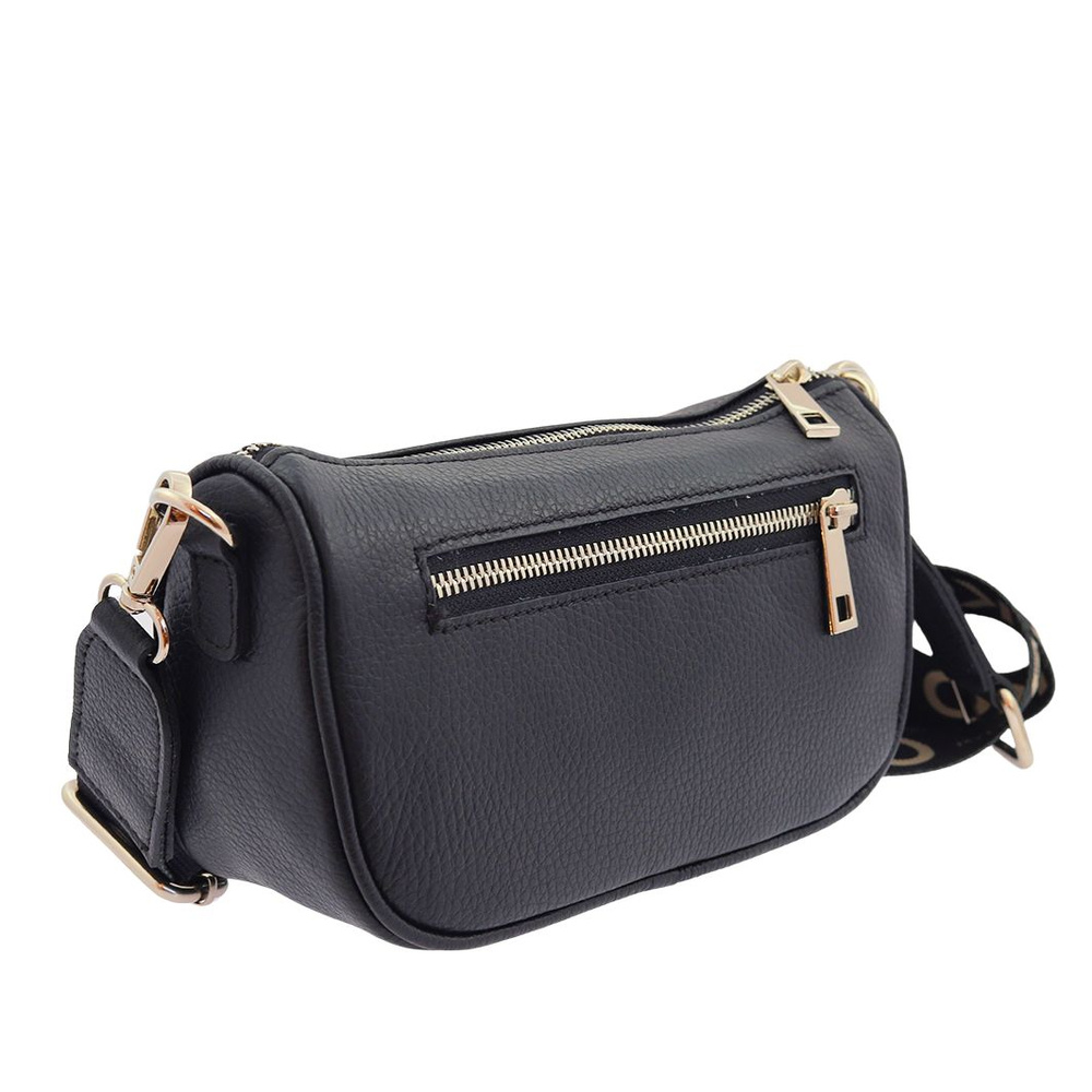 Маленька чорна шкіряна сумка з широким ремінцем Ryłko