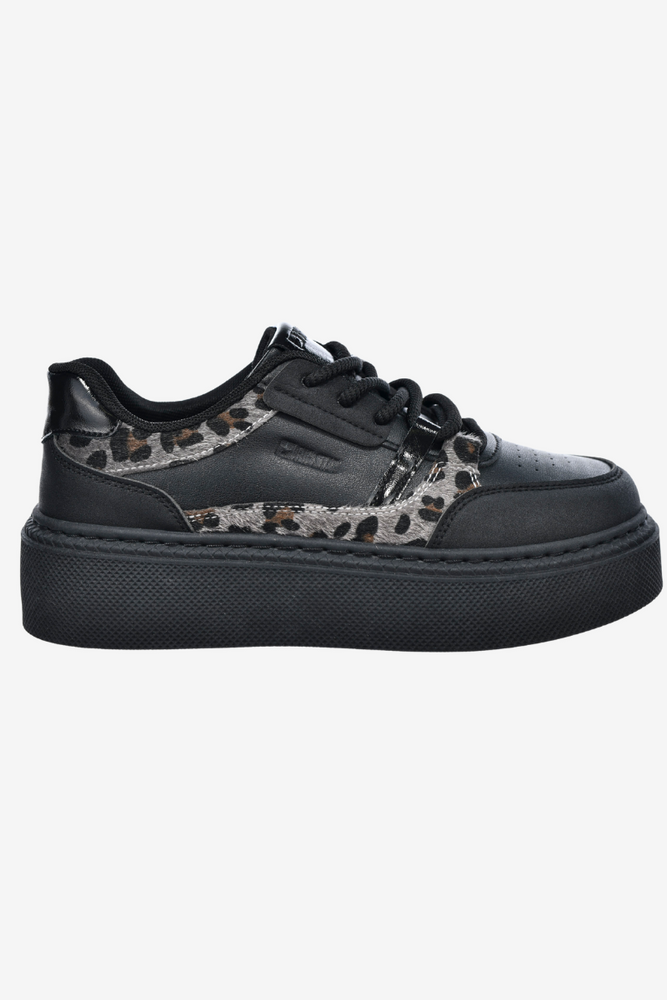 Czarne sneakersy na grubej platformie z ekoskóry z motywem panterki Big Star