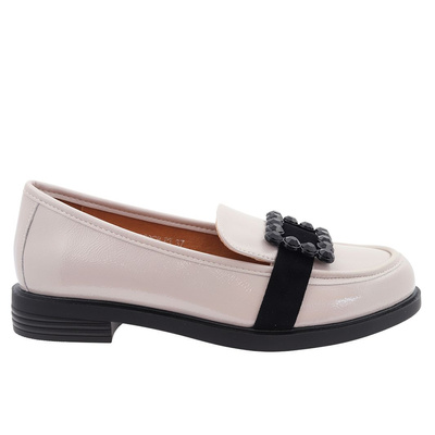 Сірі шкіряні плоскі мокасини з пряжкою