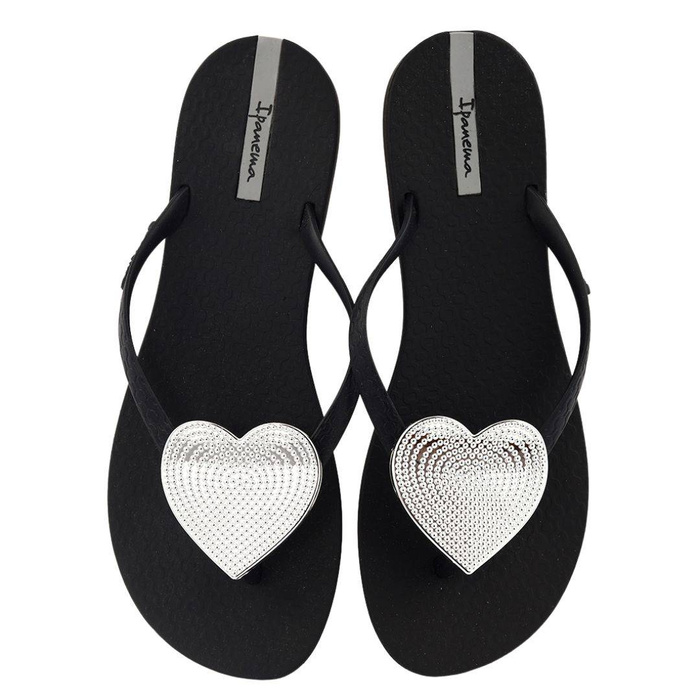 Czarne japonki z serduszkiem Ipanema