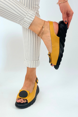 Żółte skórzane sandały damskie na platformie Artiker