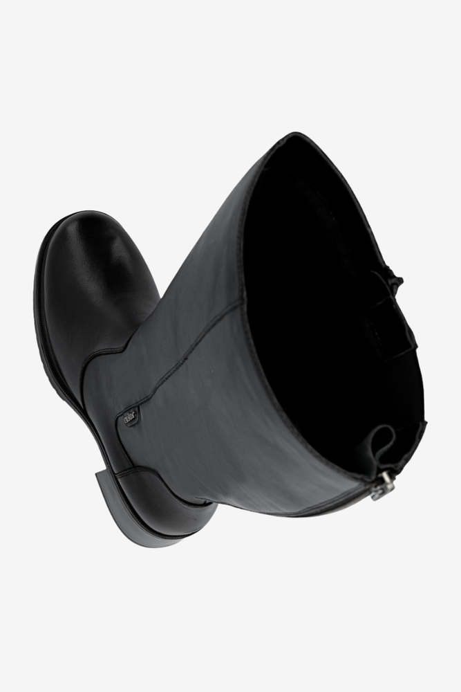 Kozaki damskie skórzane na klocku przed kolano czarne