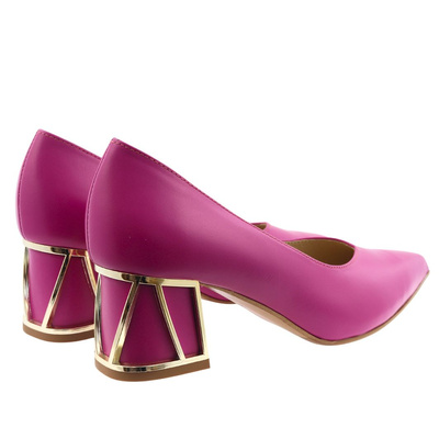 Шкіряні човники з декоративним блоком Kordel кольору фуксії