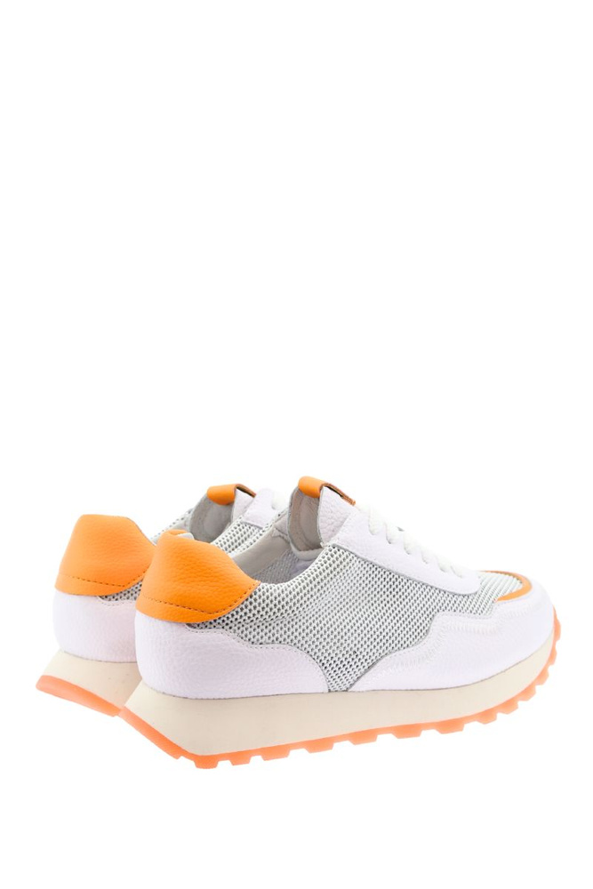 Sneakersy biało pomarańczowe skórzane z przewiewnym materiałem