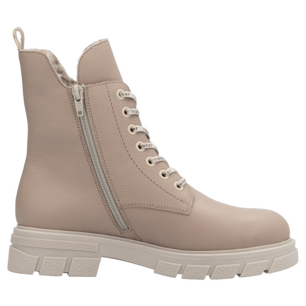 Чоботи шкіряні бежеві, утеплені овчиною, на шнурівці на блискавці