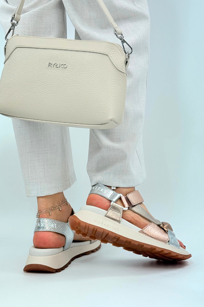 Босоніжки Hispanitas на танкетці з липучкою, срібло та золото