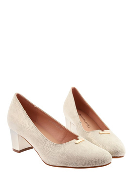 Piękne złote czółenka z ekoskóry na klocku