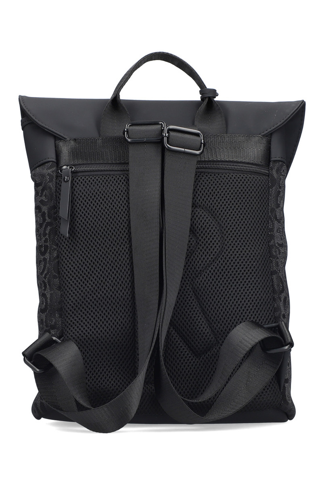 Miejski plecak czarny z ciekawym wzorem z klapą Rieker