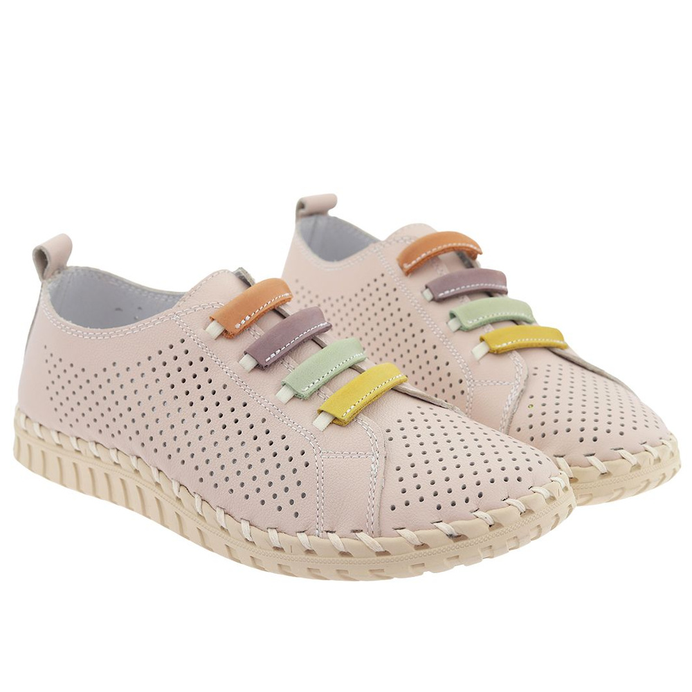 Beżowe półbuty skórzane perforowane wsuwane płaskie 