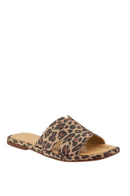 Klapki panterka skórzane beżowe płaskie