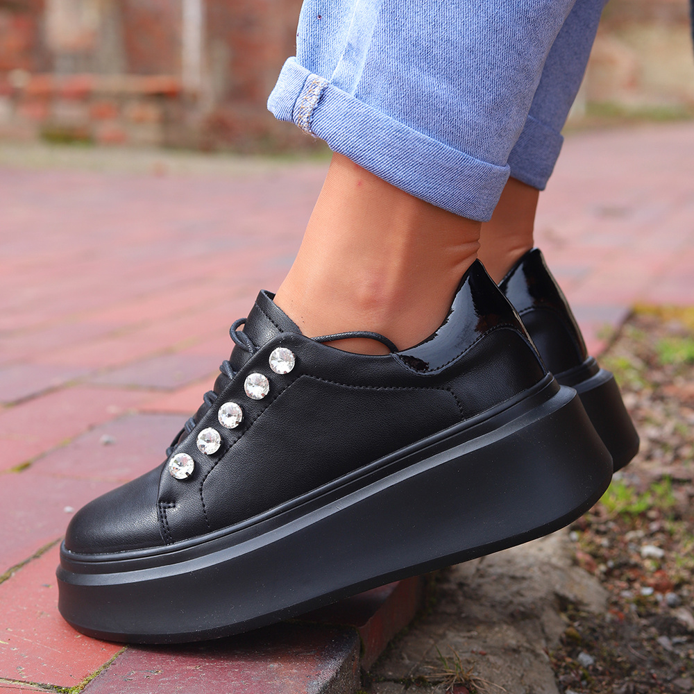 Czarne sneakersy skórzane na platformie D&A