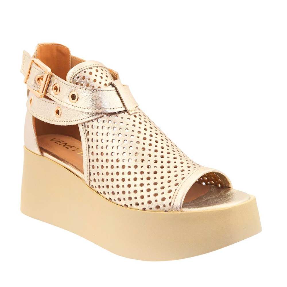 Skórzane sandały ażurowe złote Venetti