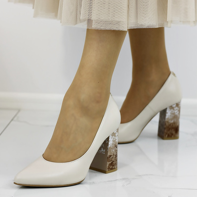 Skórzane czółenka damskie na obcasie Arka