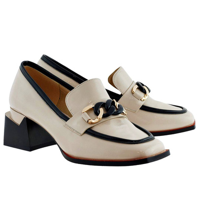 Бежеві жіночі туфлі на стійкому каблуці S.Barski 