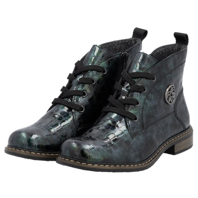 Trzewiki skórzane z motywem skóry węża na niskim obcasie