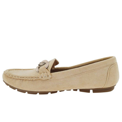 Бежеві жіночі замшеві мокасини на ланцюжку від Vinceza 