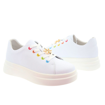 Шкіряні білі спортивні туфлі зі шнурівкою на платформі