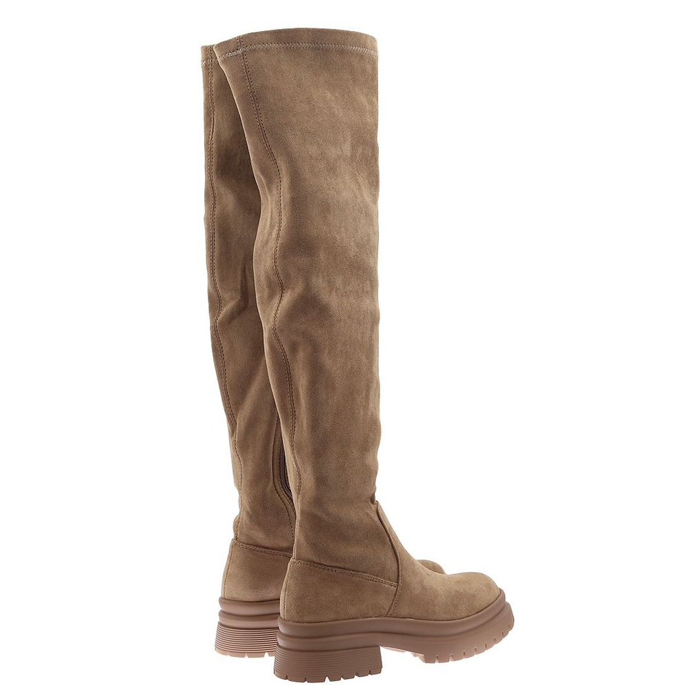 Kozaki zamszowe khaki za kolano na masywnej podeszwie