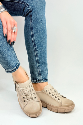 Beżowe półbuty skórzane na platformie 