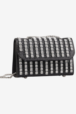 Kopertówka wizytowa z cyrkoniami na łańcuszku czarna