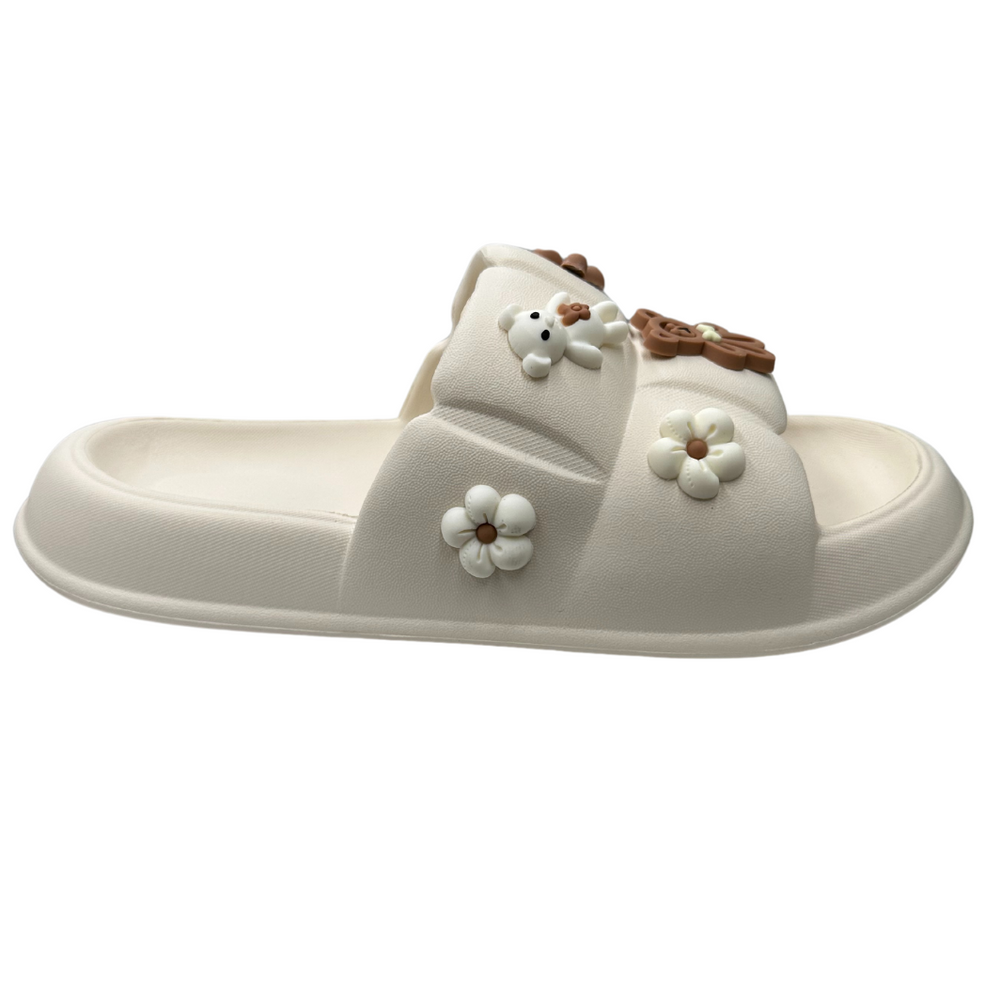 Klapki piankowe beżowe z aplikacjami