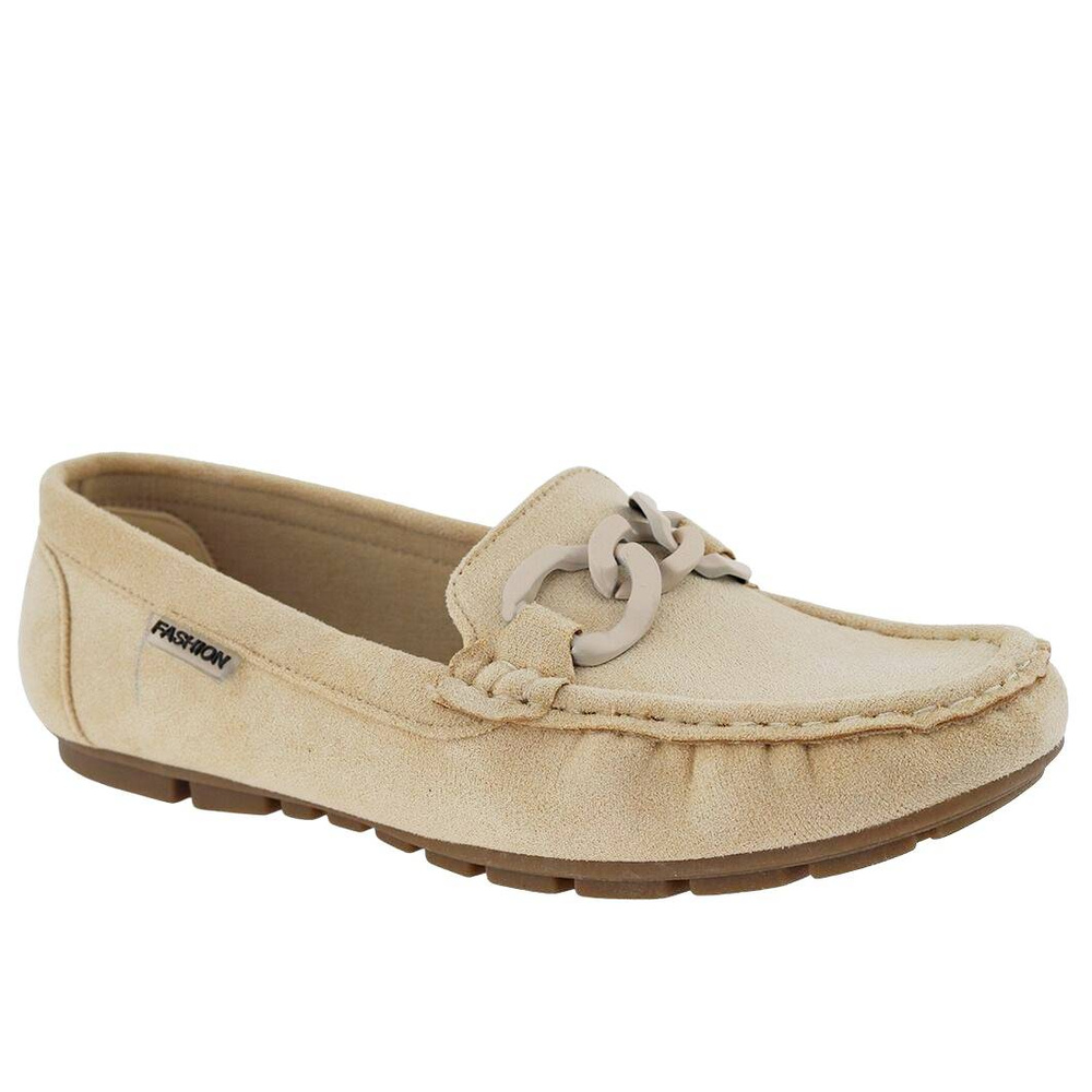 Бежеві жіночі замшеві мокасини на ланцюжку від Vinceza 