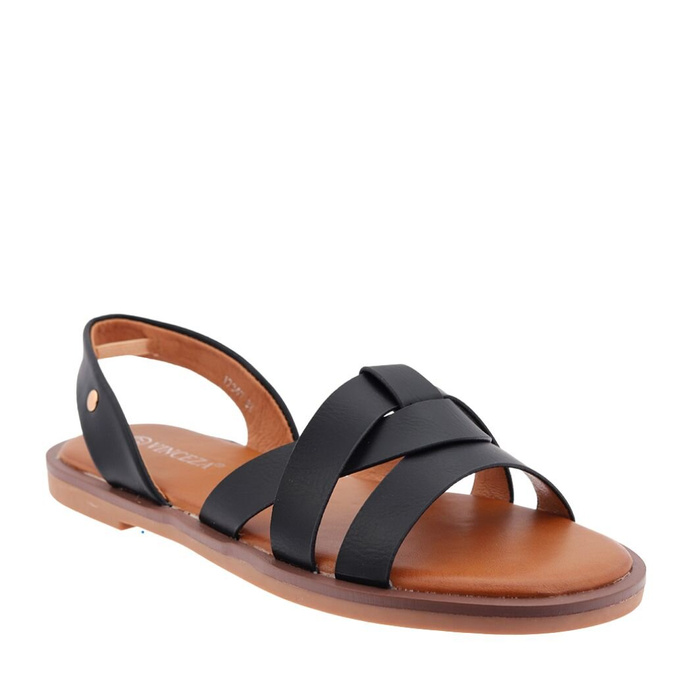 Чорні босоніжки на плоскій підошві від Vinceza