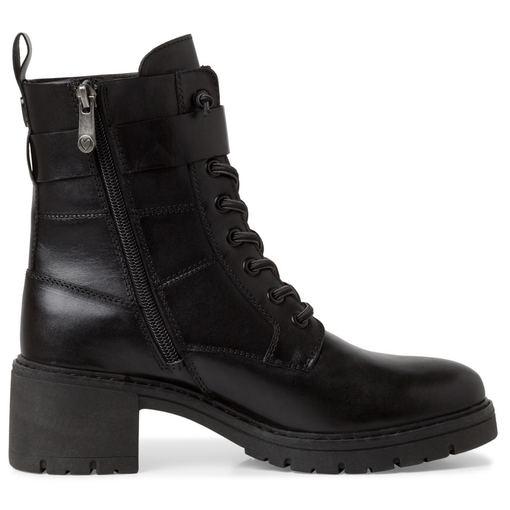 Модні чорні шкіряні ботильйони на шнурках і пряжці Marco Tozzi